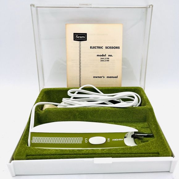 Sears Best Electric Scissors Shears Green/White. Vintage New 344.2198 / 344.2199 - Picture 1 of 6
